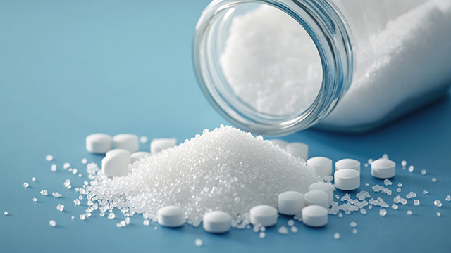 Artificial sweeteners on blue background