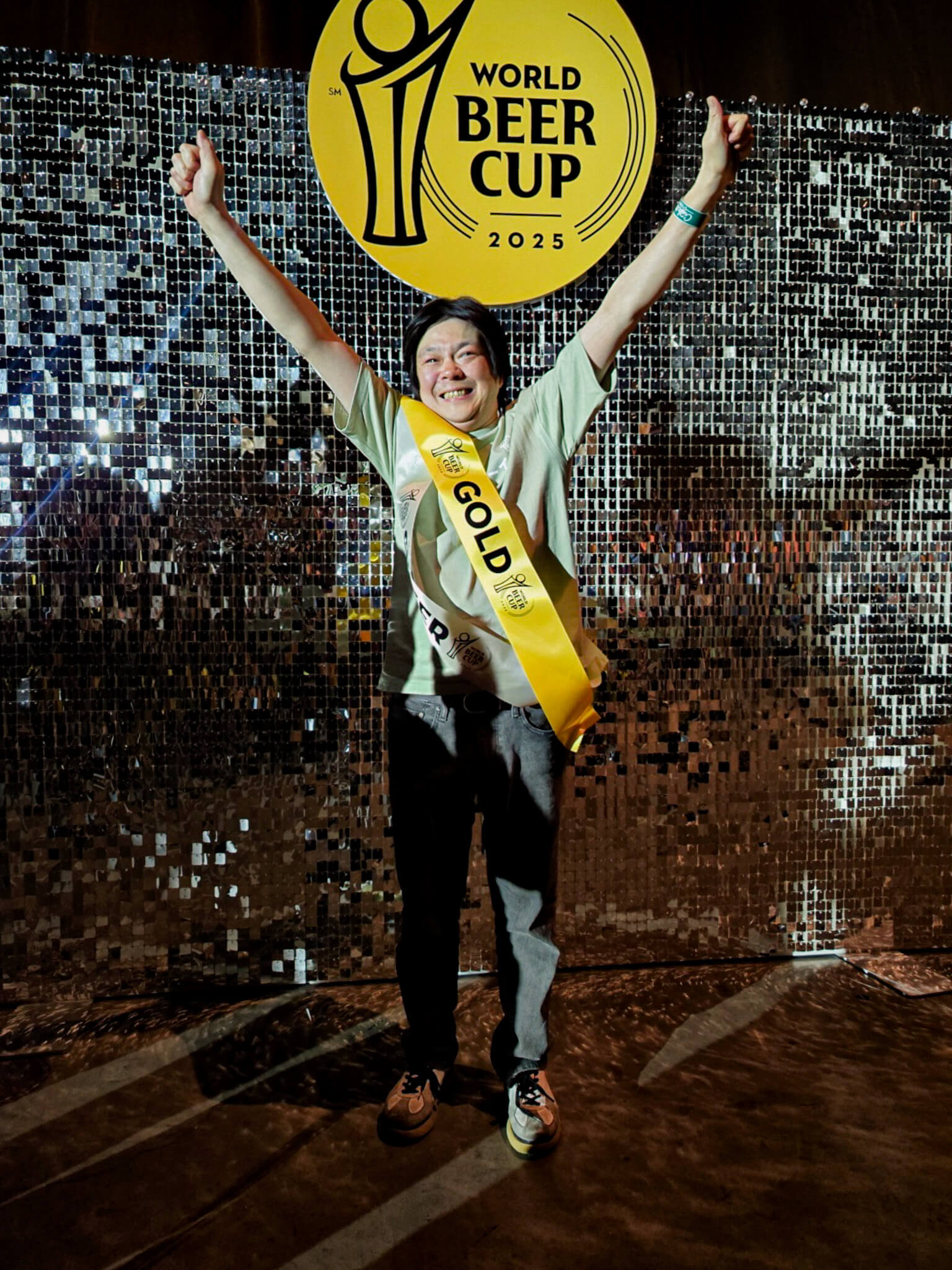 Shinya Suzuki at the World Beer Cup after winning the gold medal for Yokohama Bay Brewery’s Bay Pilsen